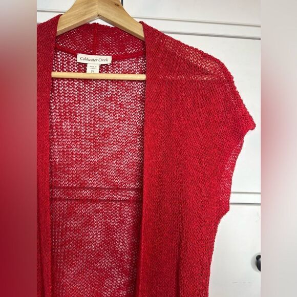Coldwater Creek linen red Christmas cardigan top size XS 4-6 knit short sleeve - Picture 4 of 15